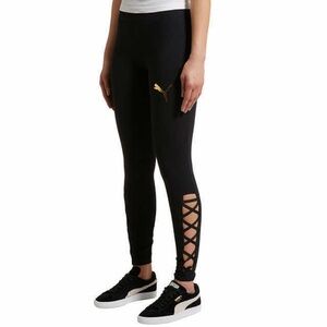 Puma Women's Black Leggings with Gold Accents, S